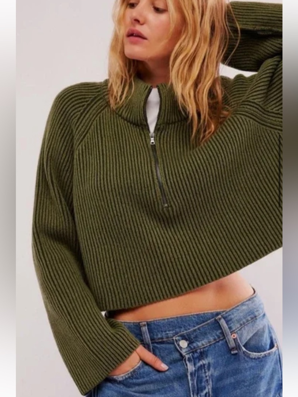 Free People Greta Half Zip Sweater XL Chive